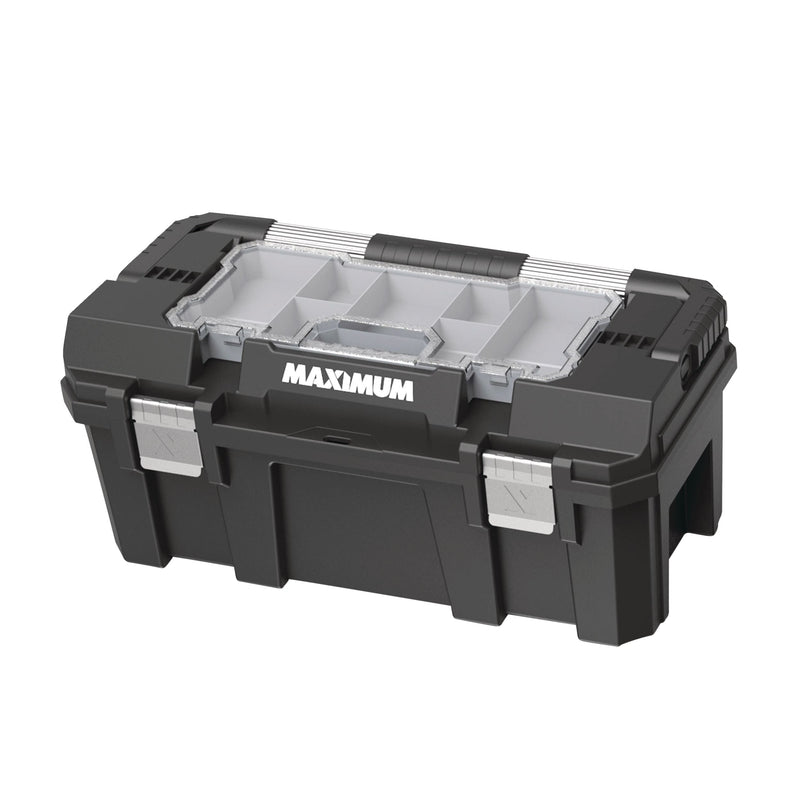Heavy-Duty Plastic Tool Box with Removable Tray & Organizer, 22-in, Black F8E9