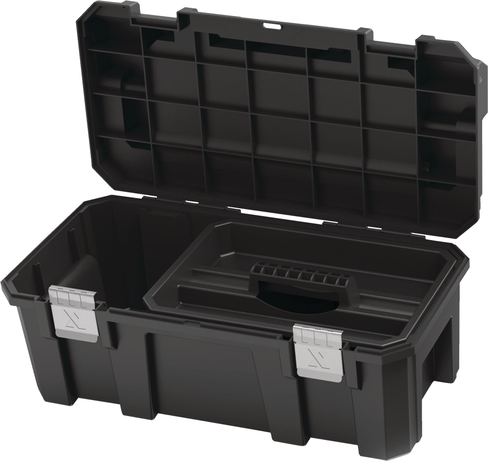 Heavy-Duty Plastic Tool Box with Removable Tray & Organizer, 22-in, Black F8E9 - product image 3