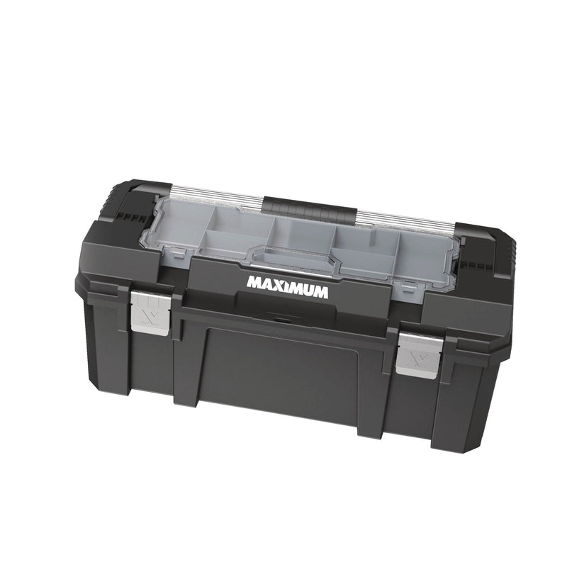Heavy-Duty Plastic Tool Box with Removable Tray & Organizer, 26-in, Black G0G1