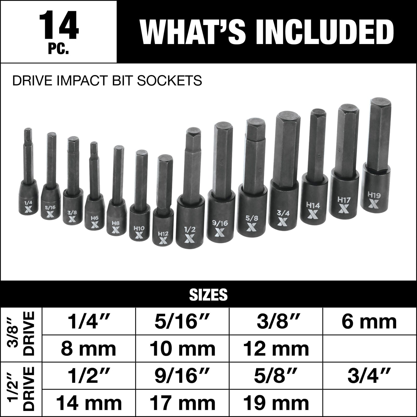 Hex Impact Socket & Bit Socket Set, 14-pc, SAE/Metric Y0J5 - product image 5