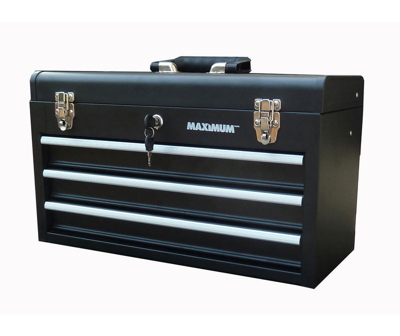 Portable Metal Tool Box with 3 Drawers, Black, 21-in Q6F7