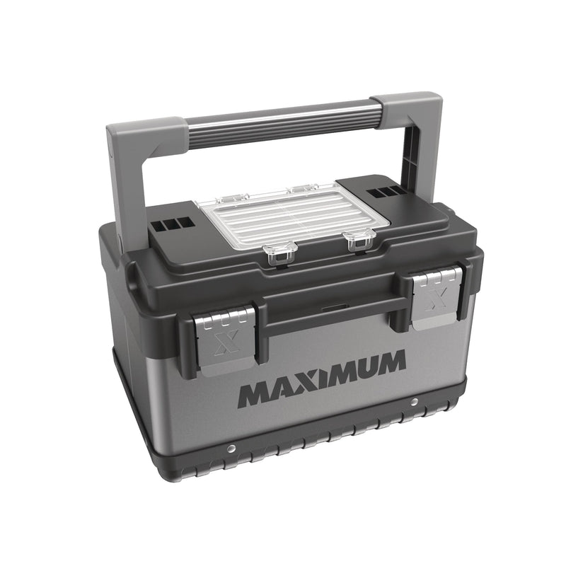 Portable Plastic & Metal Tool Box with Removable Tray & Organizer, Black, 15-in K4J2