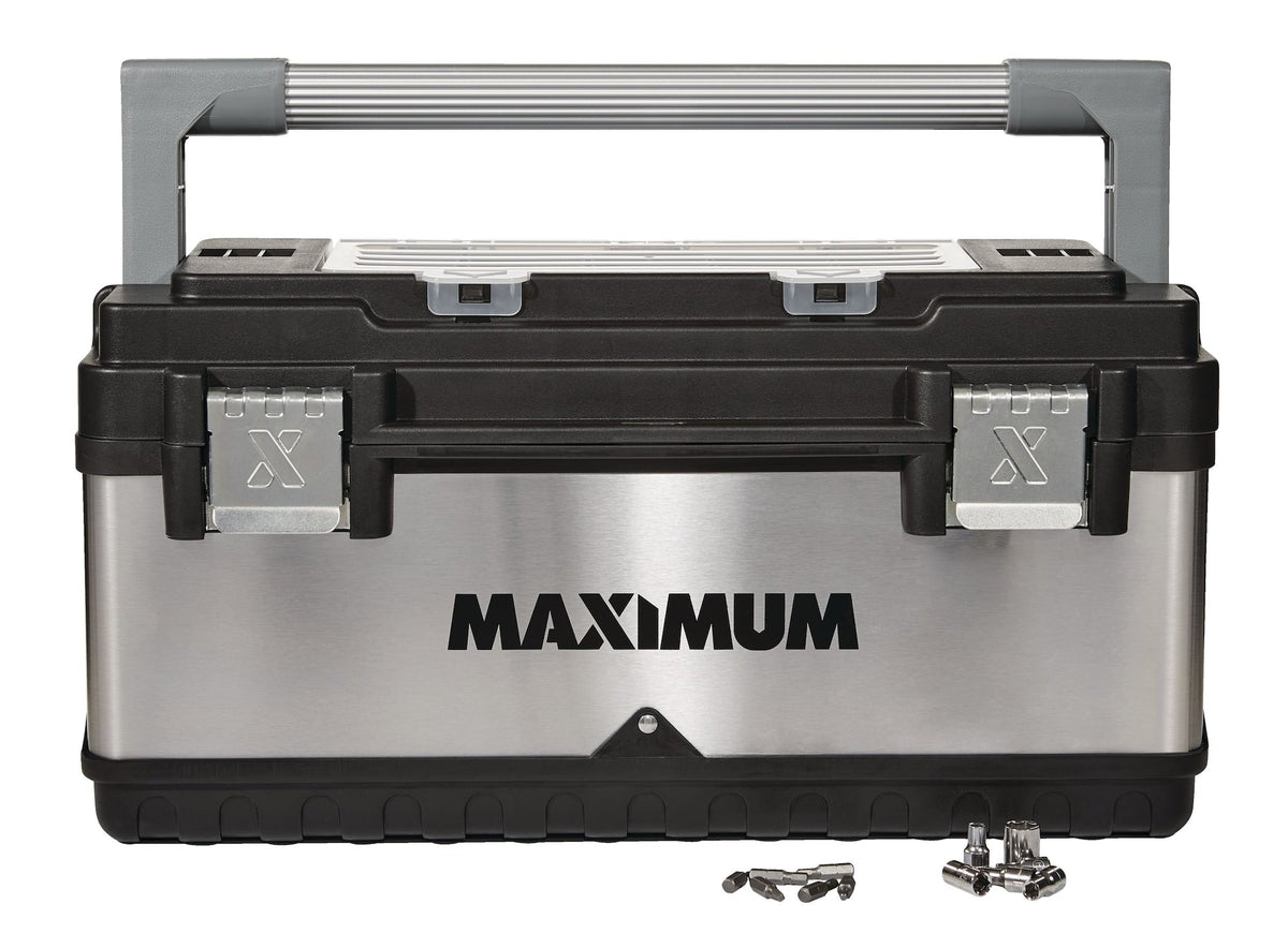 Portable Plastic & Metal Tool Box with Removable Tray & Organizer, Black, 20-in V2Y9 - product image 3