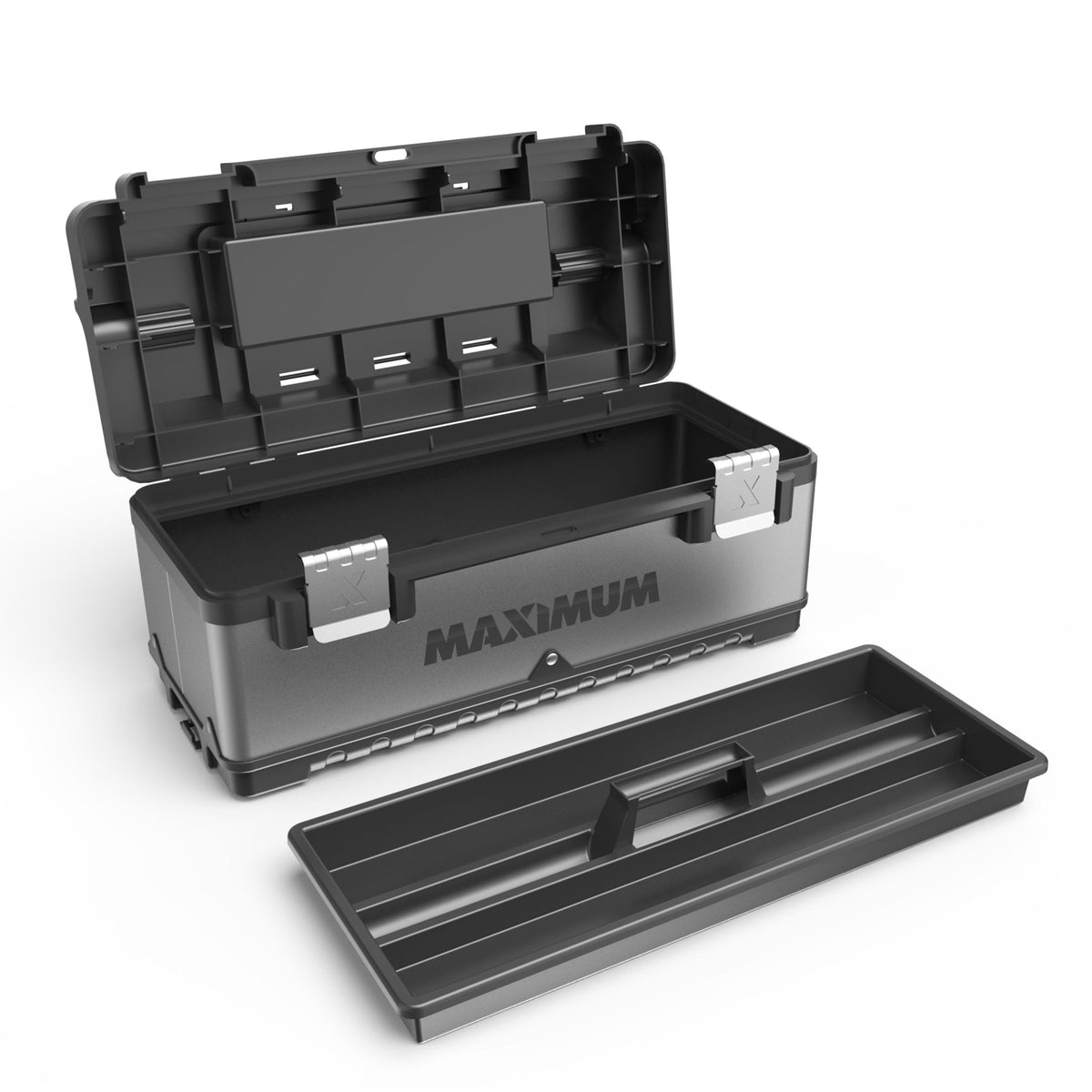 Portable Plastic & Metal Tool Box with Removable Tray & Organizer, Black, 20-in V2Y9 - product image 4