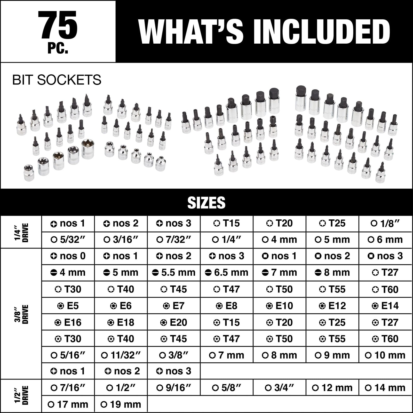 Professional Grade Bit Socket Set, 75-pc Z8K4 - product image 6