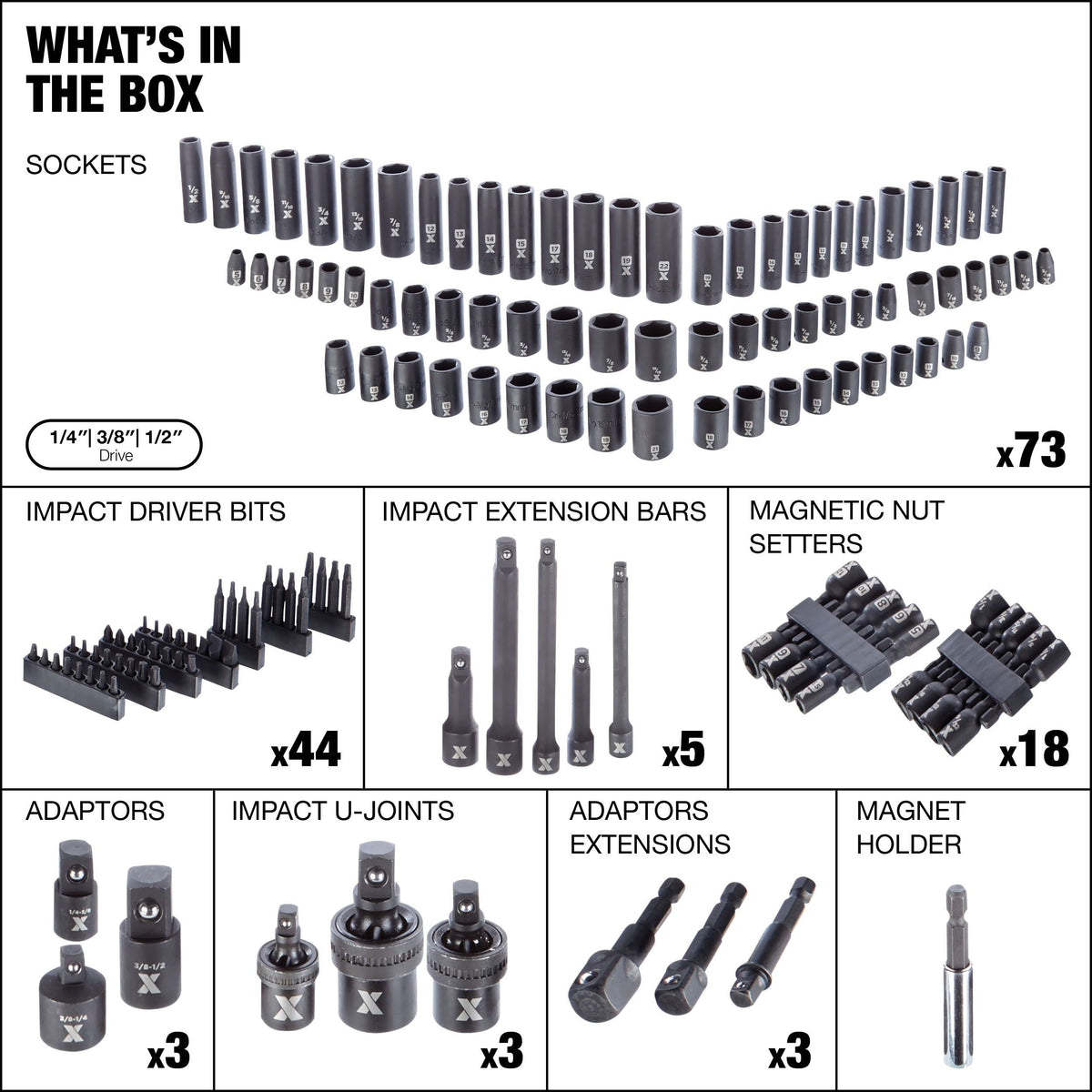 Professional Grade Impact Socket Set, 150-pc, SAE / Metric, CRMO M1E2 - product image 3