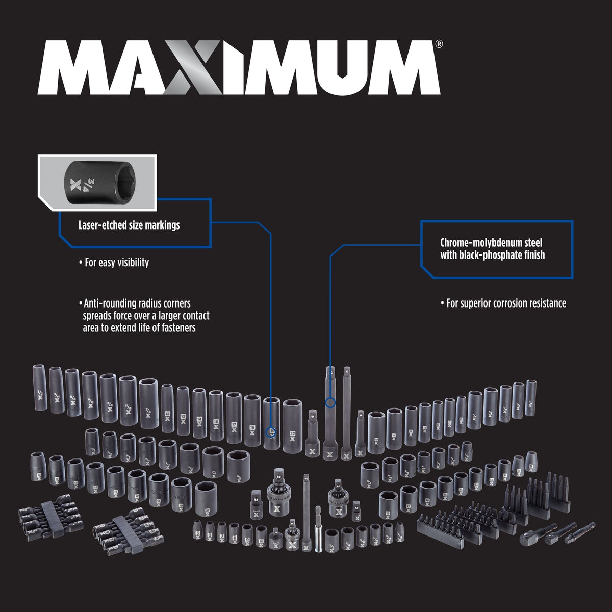 Professional Grade Impact Socket Set, 150-pc, SAE / Metric, CRMO M1E2 - product image 4