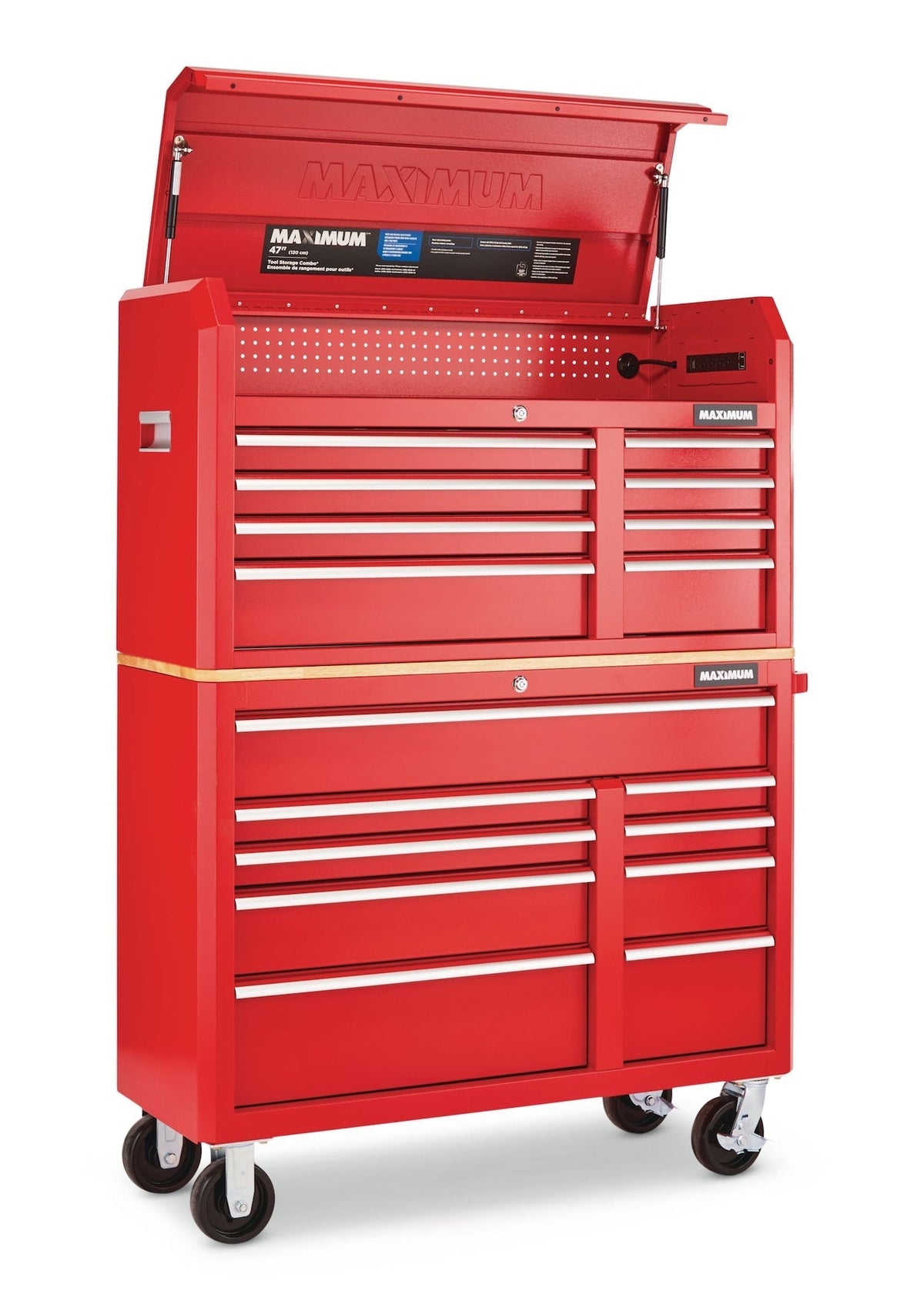Tool Storage Cabinet, Built-In Power Bar with USB, 9-Drawer, 47-in, Red P2O6 - product image 4