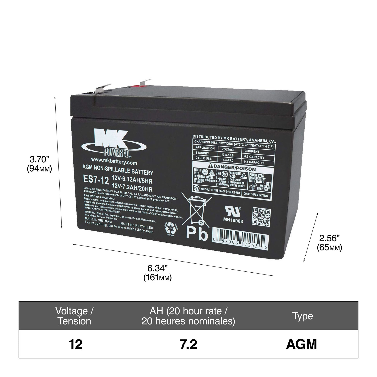 Battery 12-Volt 7.2 Ah SLA Battery, F2 Terminal C3G8 - product image 1