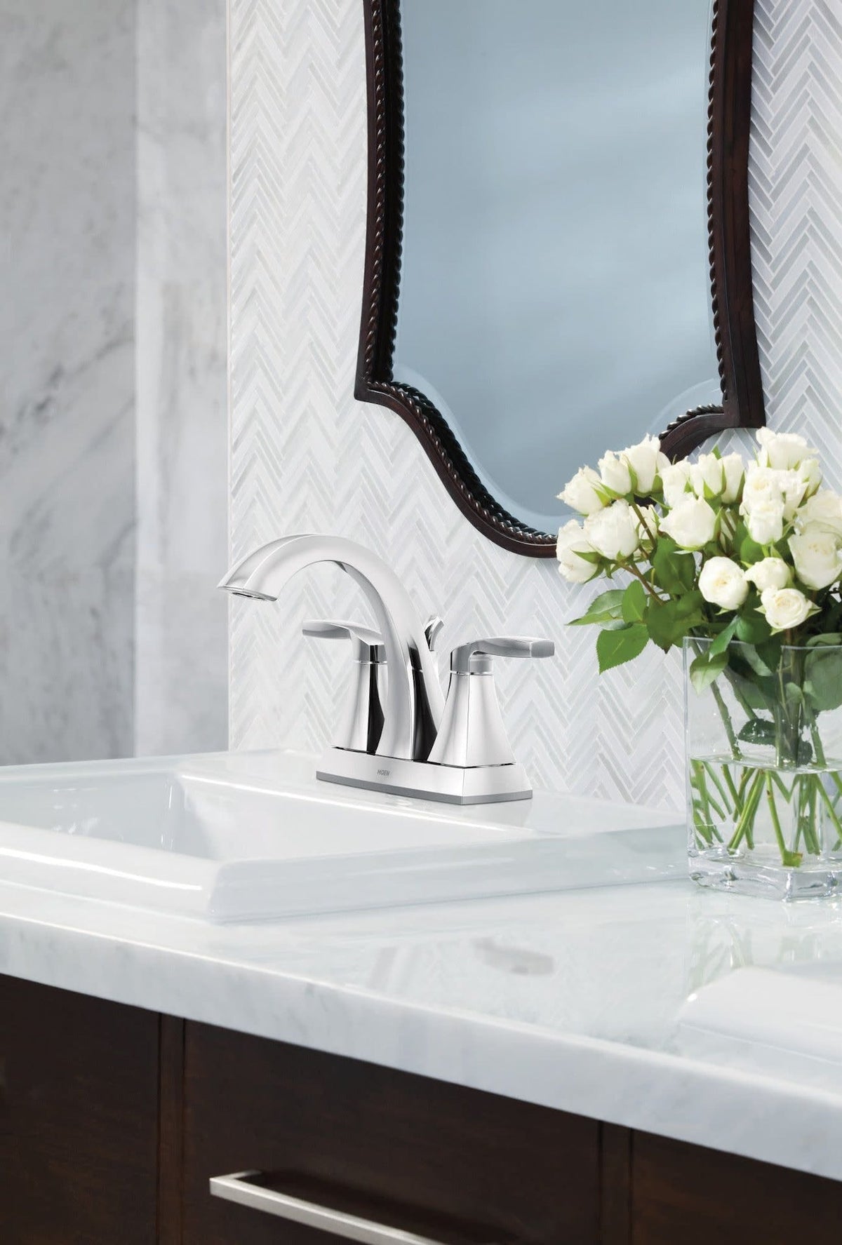 Voss Double Handle High Arc 4-in Centerset Bathroom Sink Faucet, Chrome D2X2 - product image 2