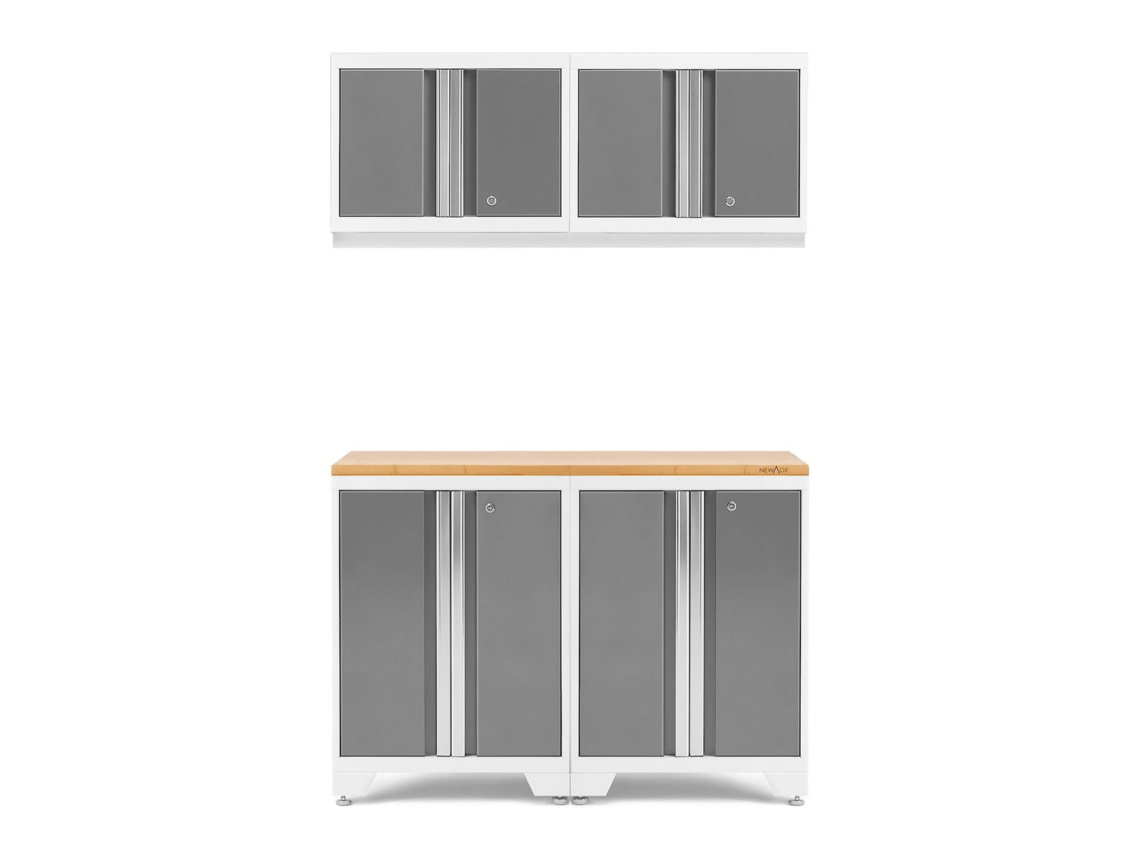 Bold 3.0 Series All-in-One Lockable Steel Garage Cabinetry Set with Bamboo Top, White/Platinum, 48-in x 18-in x 76.75-in, 5-pc Z5Y2 - product image 1