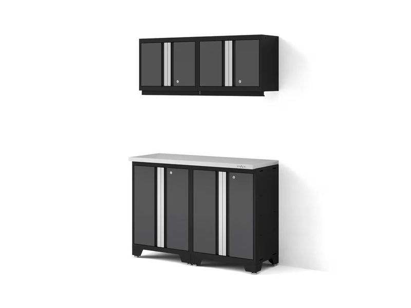 Bold 3.0 Series All-in-One Lockable Steel Garage Cabinetry Set with Stainless Steel Top, Black/Grey, 48-in x 18-in x 76.75-in, 5-pc O2Q7
