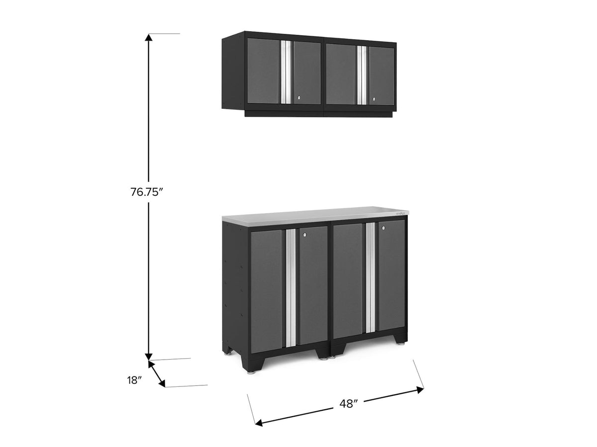 Bold 3.0 Series All-in-One Lockable Steel Garage Cabinetry Set with Stainless Steel Top, Black/Grey, 48-in x 18-in x 76.75-in, 5-pc O2Q7 - product image 2