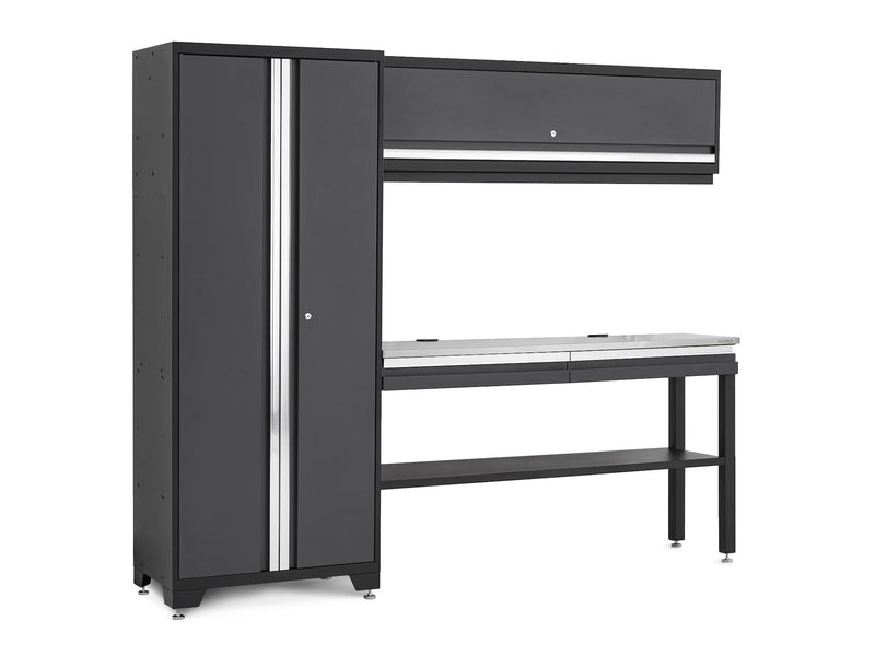 Bold 3.0 Series All-in-One Lockable Steel Garage Cabinetry Set with Stainless Steel Top, Grey, 90-in x 18-in x 72-in, 4-pc Y9I9