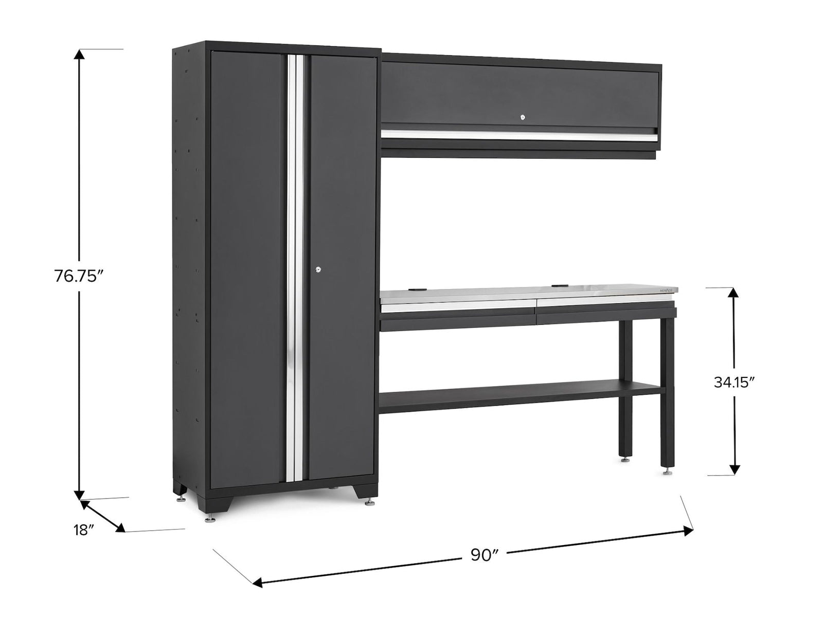 Bold 3.0 Series All-in-One Lockable Steel Garage Cabinetry Set with Stainless Steel Top, Grey, 90-in x 18-in x 72-in, 4-pc Y9I9 - product image 2