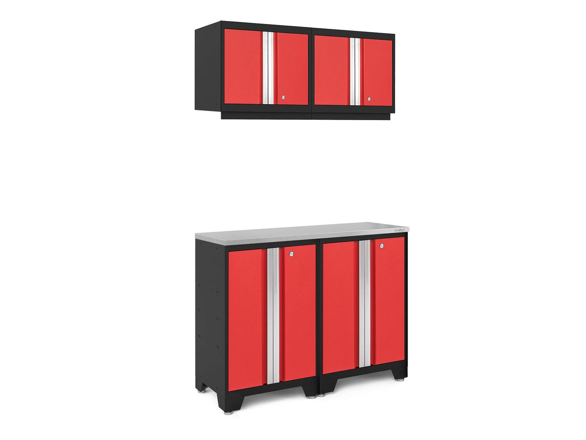 Bold 3.0 Series All-in-One Lockable Steel Garage Cabinetry Set with Stainless Steel Top, Black/Red, 48-in x 18-in x 76.75-in, 5-pc U4C5 - product image 1