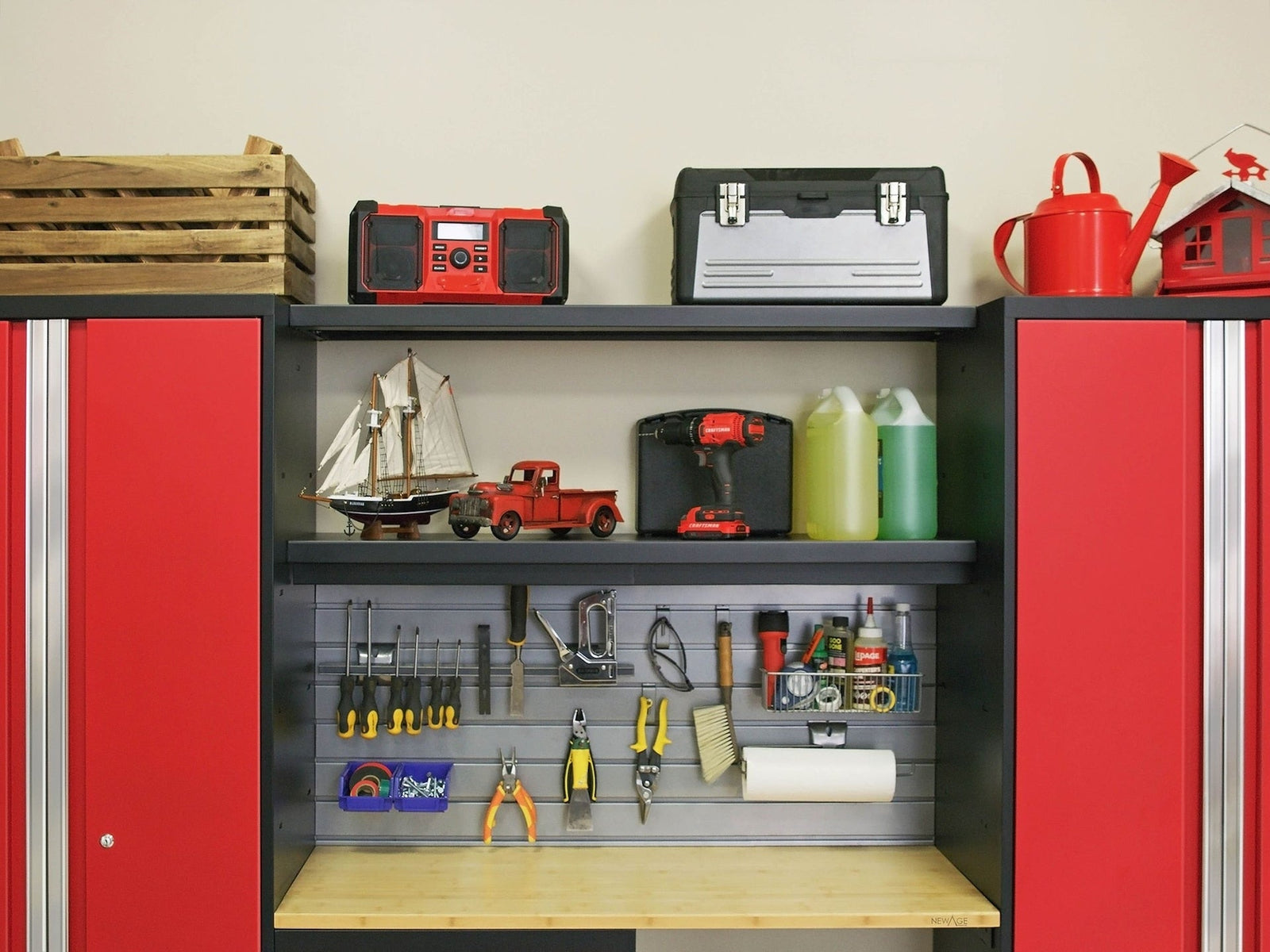 Bold 3.0 Series All-in-One Lockable Steel Garage Cabinetry Set with Stainless Steel Top, Black/Red, 48-in x 18-in x 76.75-in, 5-pc U4C5 - product image 6