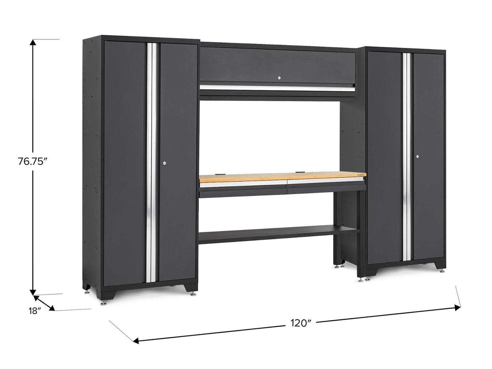 Bold 3.0 Series Lockable Steel Garage Cabinetry Set with Bamboo Top, Grey, 120-in x 18-in x 72-in, 5-pc D9K2 - product image 2