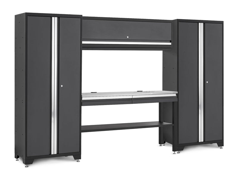 Bold 3.0 Series Lockable Steel Garage Cabinetry Set with Stainless Steel Top, Grey, 120-in x 18-in x 72-in, 5-pc M1Y0