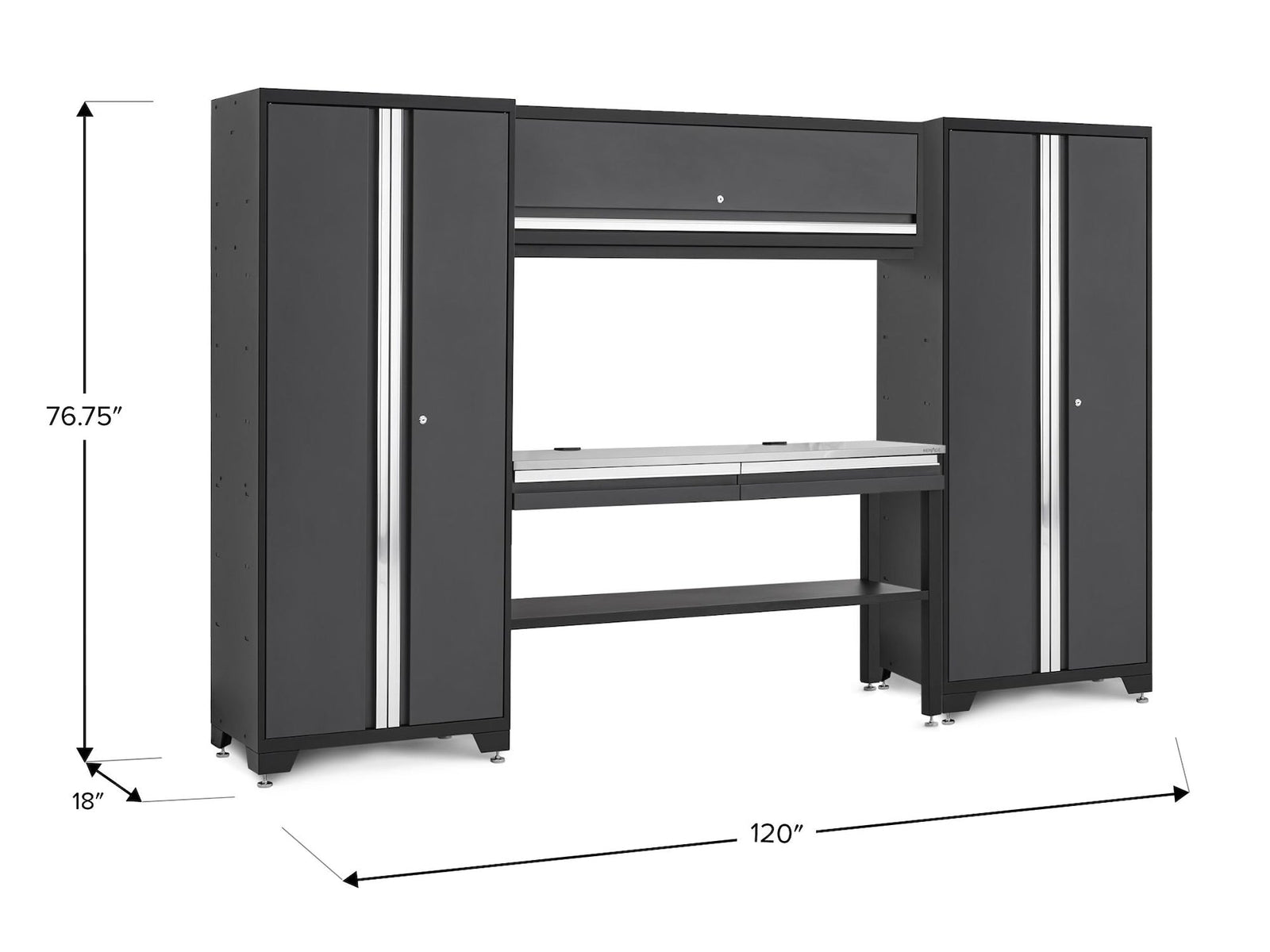 Bold 3.0 Series Lockable Steel Garage Cabinetry Set with Stainless Steel Top, Grey, 120-in x 18-in x 72-in, 5-pc M1Y0 - product image 2