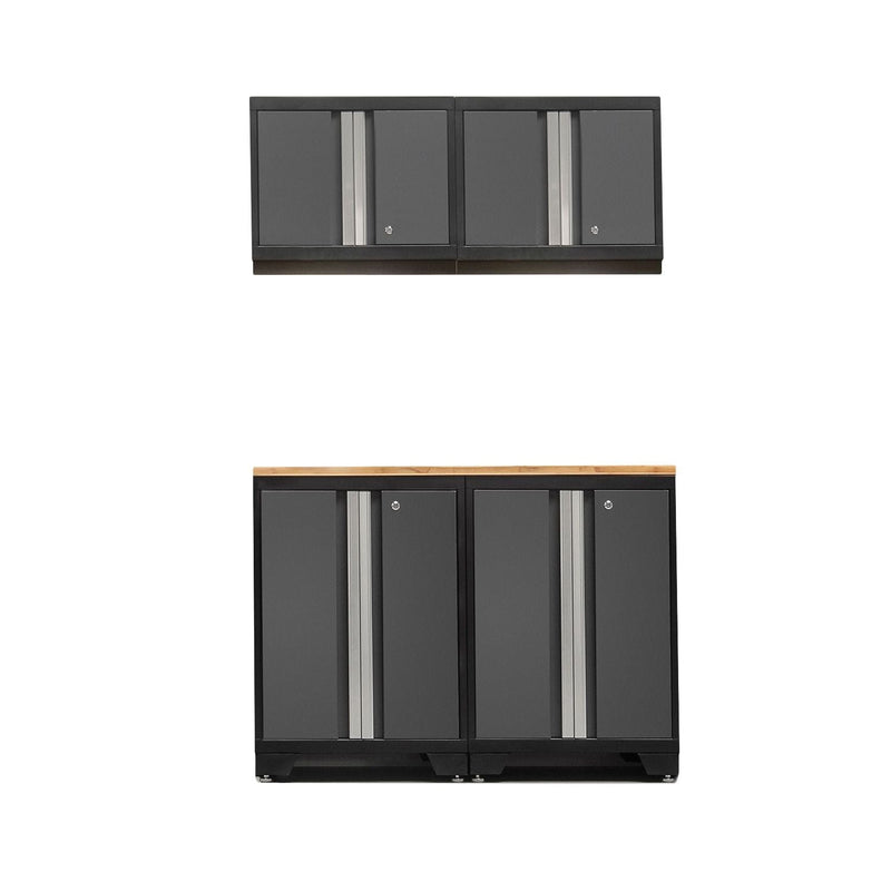 Bold Series Lockable 24-Gauge Steel Garage Cabinetry Set with Bamboo Top, Black/Grey, 48-in x 18-in x 76.75-in, 5-pc U7L2
