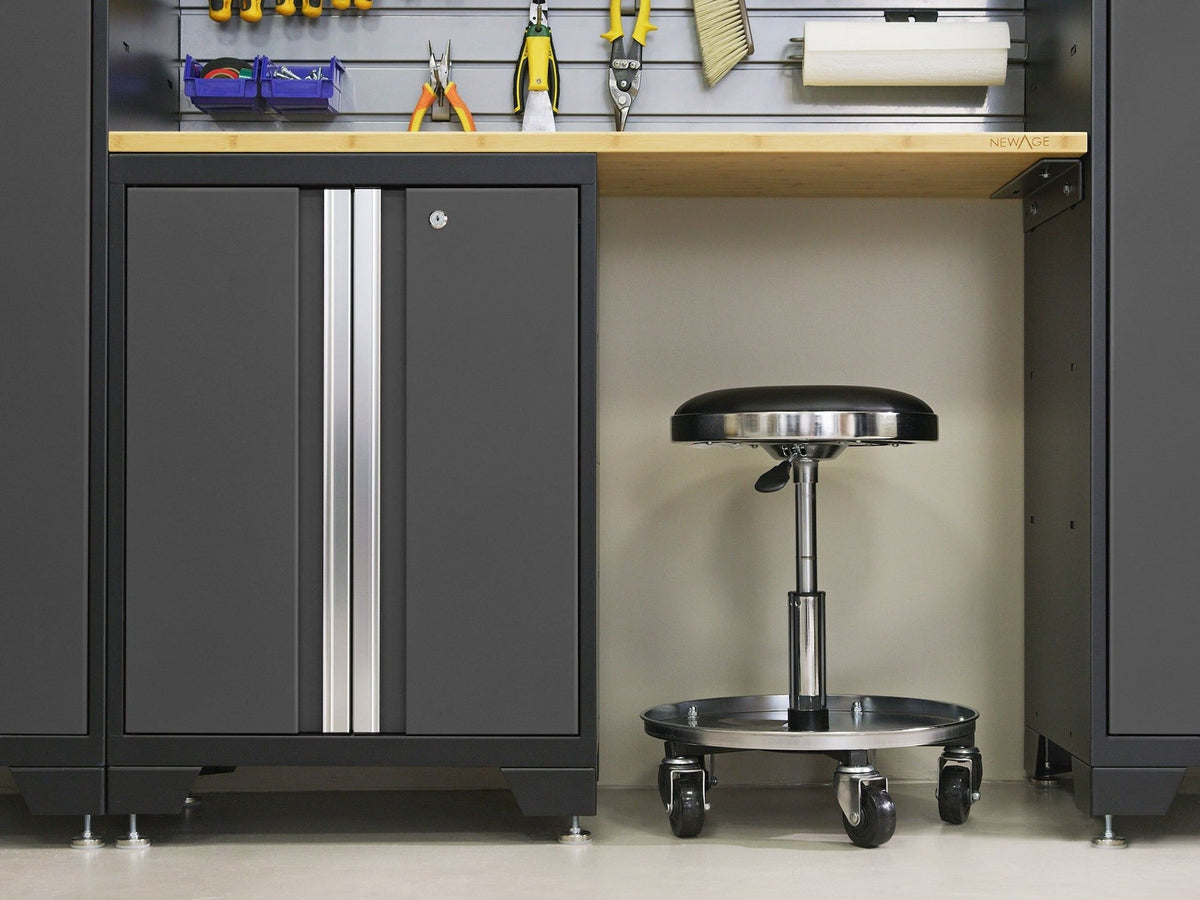 Bold Series Lockable 24-Gauge Steel Garage Cabinetry Set with Bamboo Top, Black/Grey, 48-in x 18-in x 76.75-in, 5-pc U7L2 - product image 5