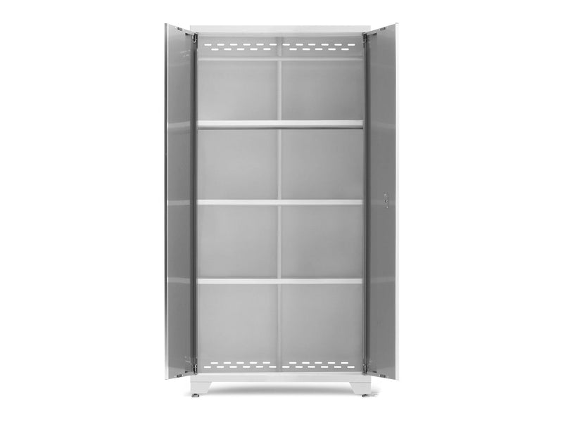 Bold Series Lockable 24-Gauge Steel RTA Storage Locker with 3 Shelves, Platinum/White, 36-in A0Q0