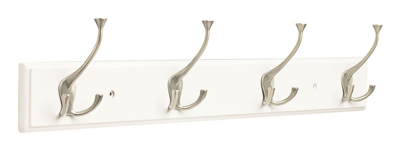 Stainless Steel 4-Tri Hook Rail, White/Silver, 27-in I5I2