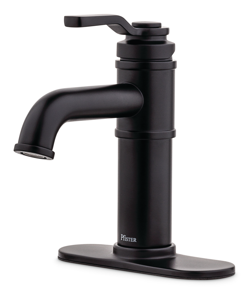 Breckenridge Single Handle High Arc Bathroom Sink Faucet, Push & Seal Drain, WaterSense Certified, Black S7U4 - product image 1