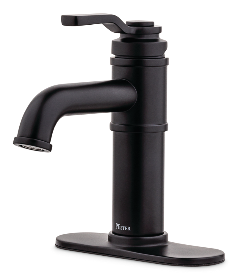 Breckenridge Single Handle High Arc Bathroom Sink Faucet, Push & Seal Drain, WaterSense Certified, Black S7U4