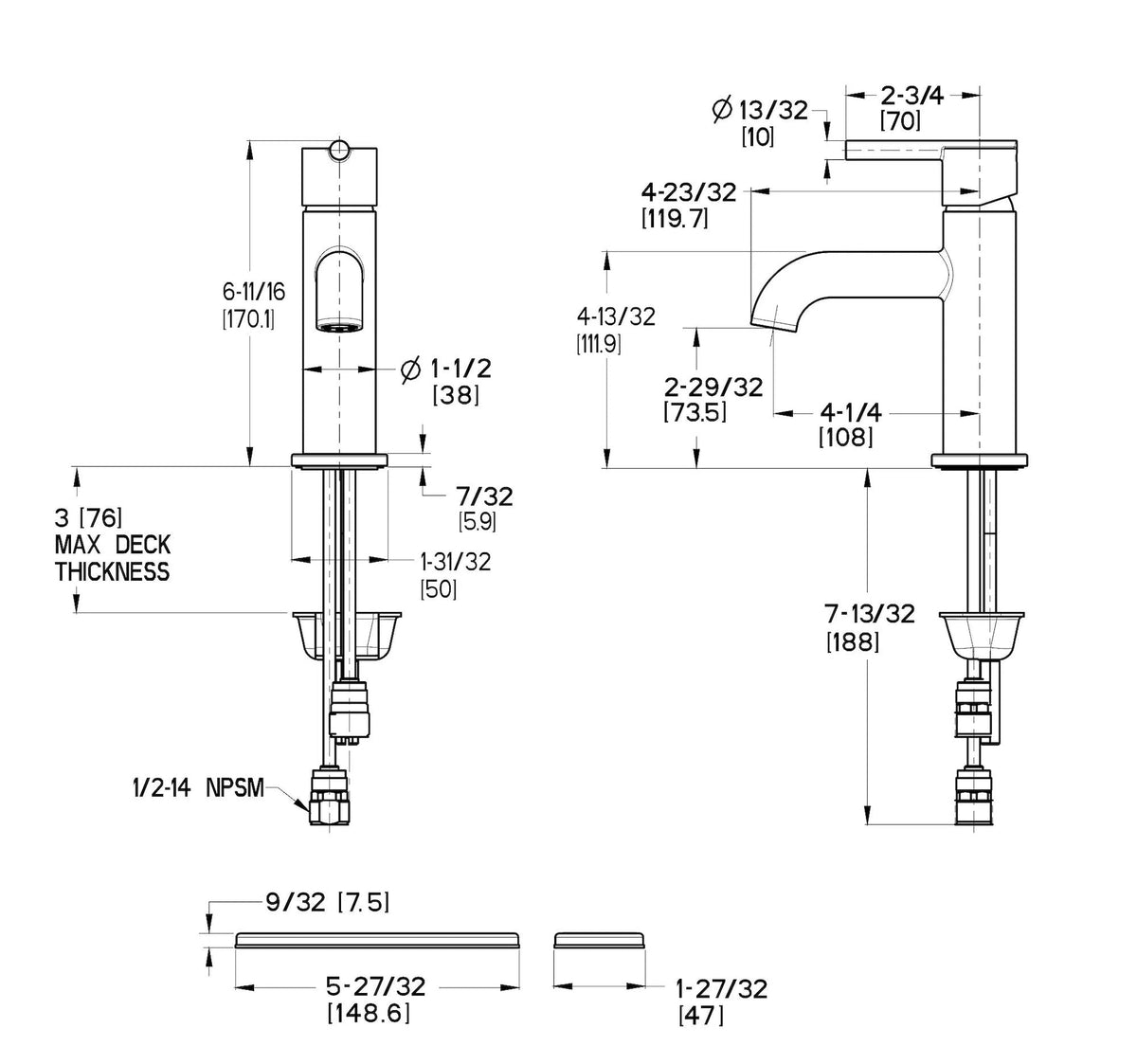 Fullerton Single Handle Single Hole 4-in Centreset Bathroom Sink Faucet, Push & Seal Drain, Chrome R1D4 - product image 3