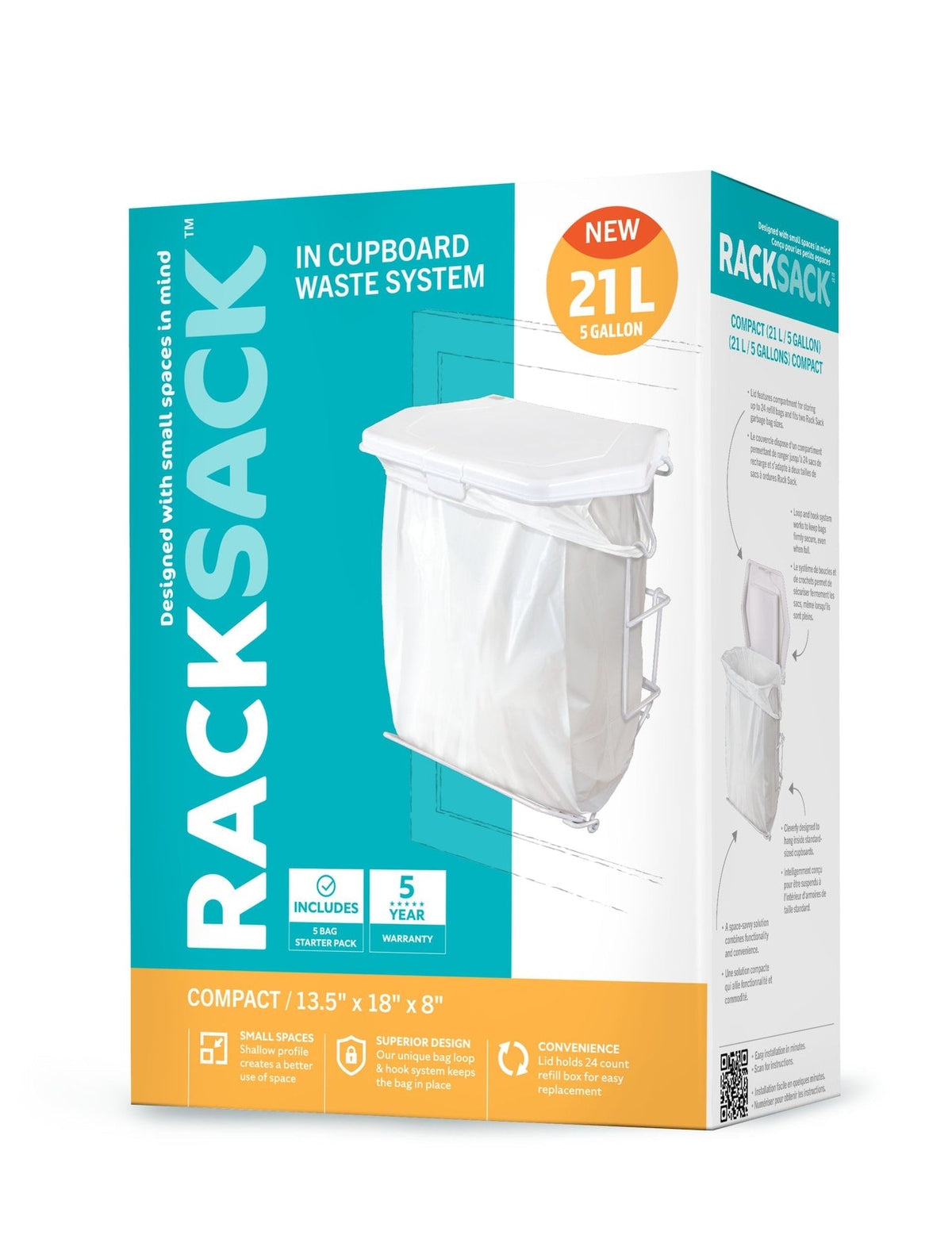 Rack Sack Expandable Kitchen Garbage Bag Holder, Fits 15-L or 21-L bags, Includes 5 bags I2V7 - product image 1