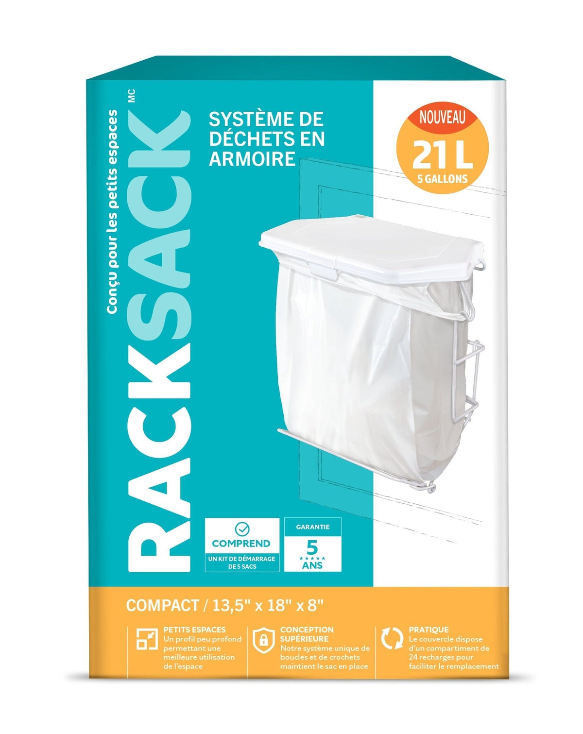 Rack Sack Expandable Kitchen Garbage Bag Holder, Fits 15-L or 21-L bags, Includes 5 bags I2V7 - product image 2