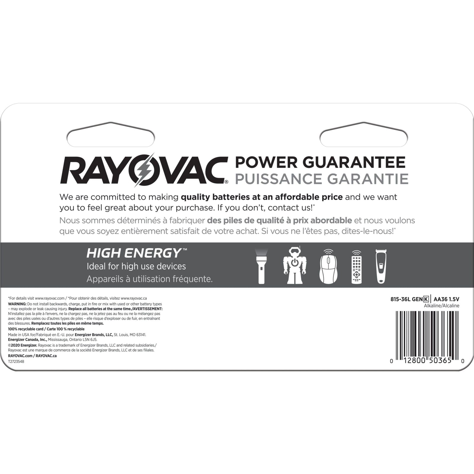 HIGH ENERGY AA Alkaline Batteries, Long Lasting, All Purpose, 36-Pk R8C2 - product image 4
