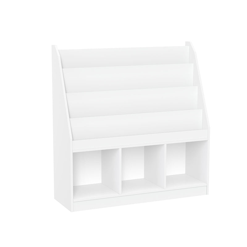 Home Kids' Playroom Bookrack with 3 Toy Organizer Cubbies & 4 Book Shelves, White B2W2