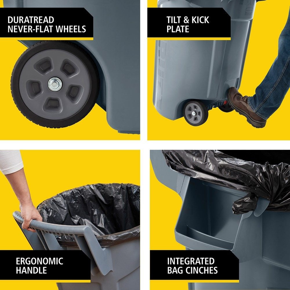 Commercial Wheeled Brute Circular Outdoor Garbage Can, Grey, 121-L R7V0 - product image 6
