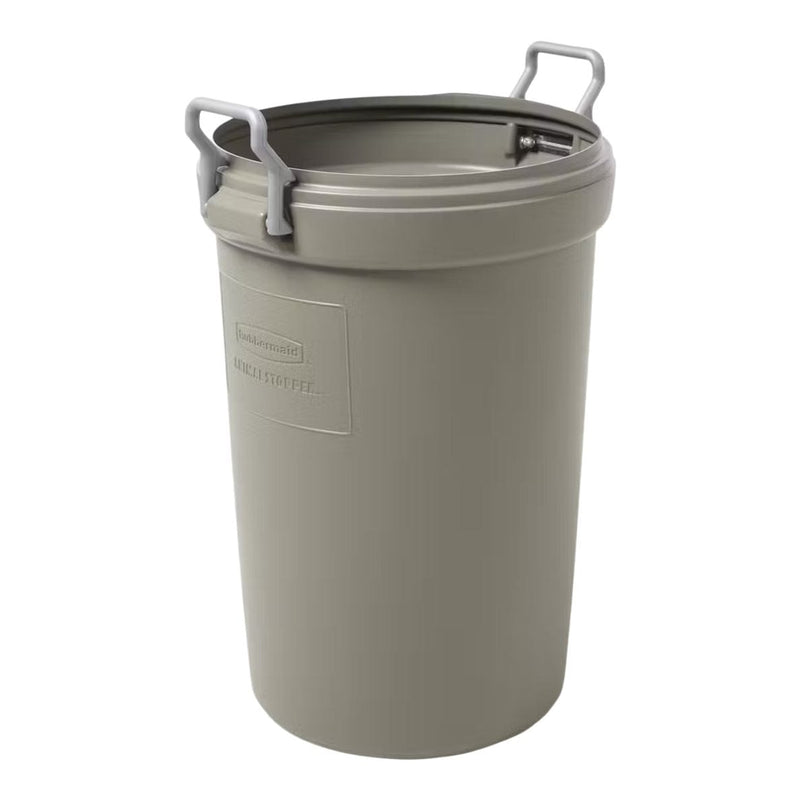 Plastic Circular Animal Stopper Garbage Can, Grey, 121-L W9Q0