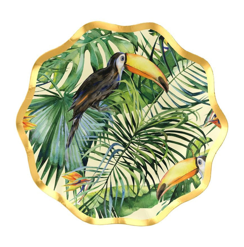 Palm Spring Round Paper Disposable Appetizer Bowls, Green/Gold, 6.5-in, 8-pk, for Summer Party C7U6