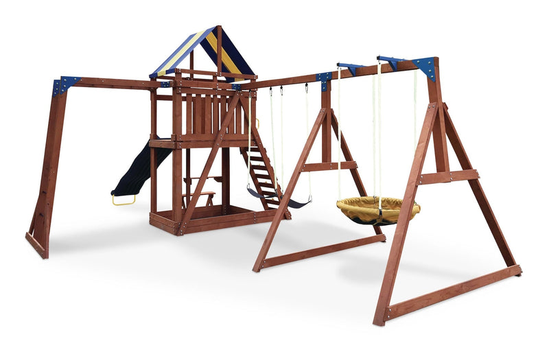 Grand Mesa Outdoor Wooden Play Centre, with Swings, Slide, Sandbox and More, Ages 5+ K6V3