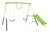Outdoor 4-Station Metal Swing Set Combo with 2 Swings, Trapeze & Slide, Ages 3+ D0E9 - product image 1
