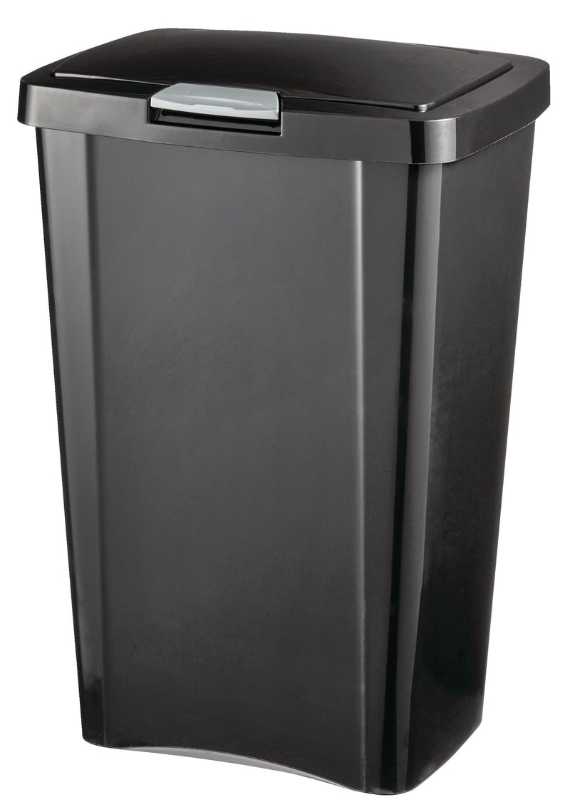 Plastic Rectangular Springloaded Touch Top Garbage Can, Black, 49-L Z2E1