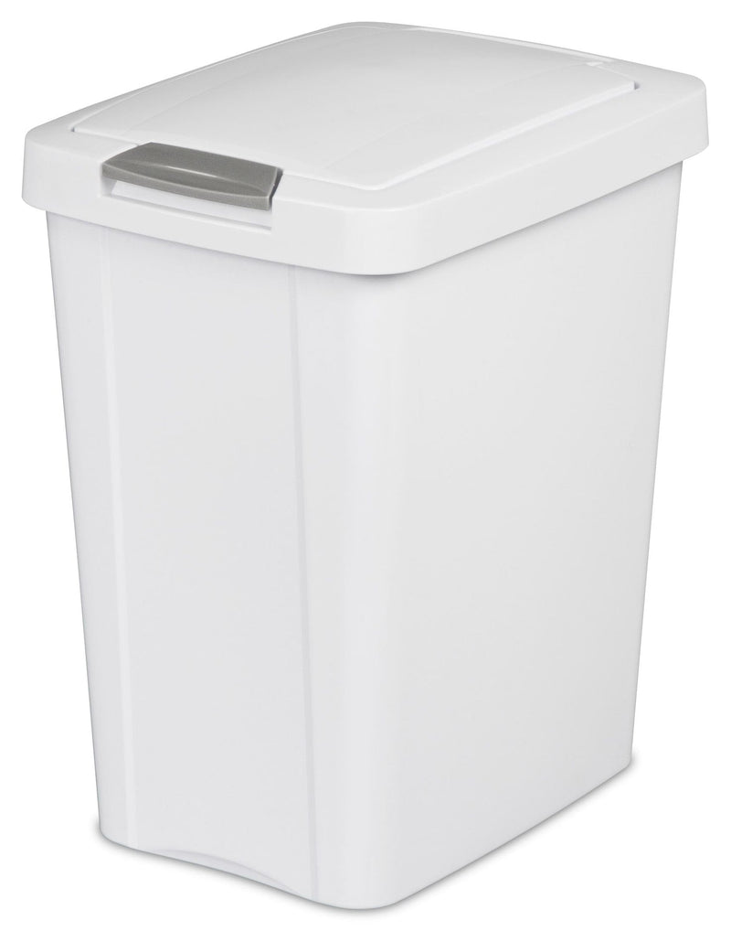 Plastic Rectangular Springloaded Touch Top Garbage Can, White, 28-L C6X2