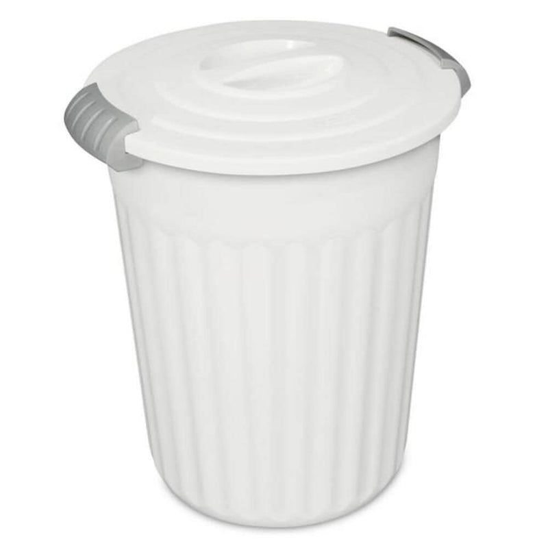 Plastic Round Latching Utility Garbage Can, White, 23-L R5K4