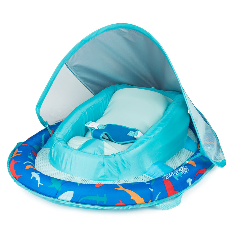 Floating UV-Protected Infant Spring Float with Handles & Sunshade, Shark Design, Ages 3-9 months C9I5