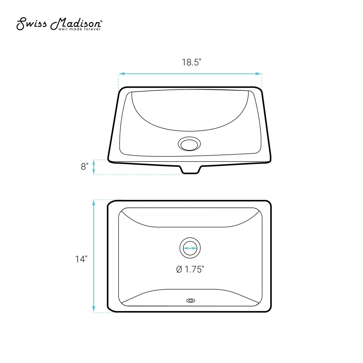 Plaisir 18.5 Rectangular Under-Mount Bathroom Sink V9C7 - product image 7