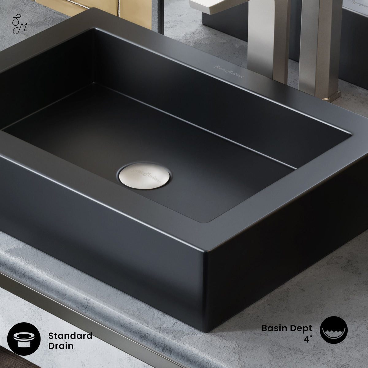 Voltaire Ceramic Rectangle Vessel Sink, Matte Black C8T2 - product image 3