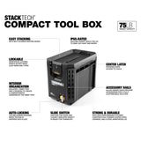 StackTech Half Portable Modular Plastic/Metal Tool Box with Inner Tray and 5 Dividers, IP65-Rated, Black R9Y1 - product image 2