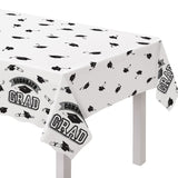 "Congrats Grad" Rectangle Plastic Reusable Table Cover, Black/White, 54x84-in, for Graduation S2Y7 - product image 1