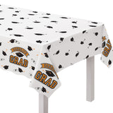 "Congrats Grad" Rectangle Plastic Reusable Table Cover, Orange, 54x84-in, for Graduation Y7P9 - product image 1