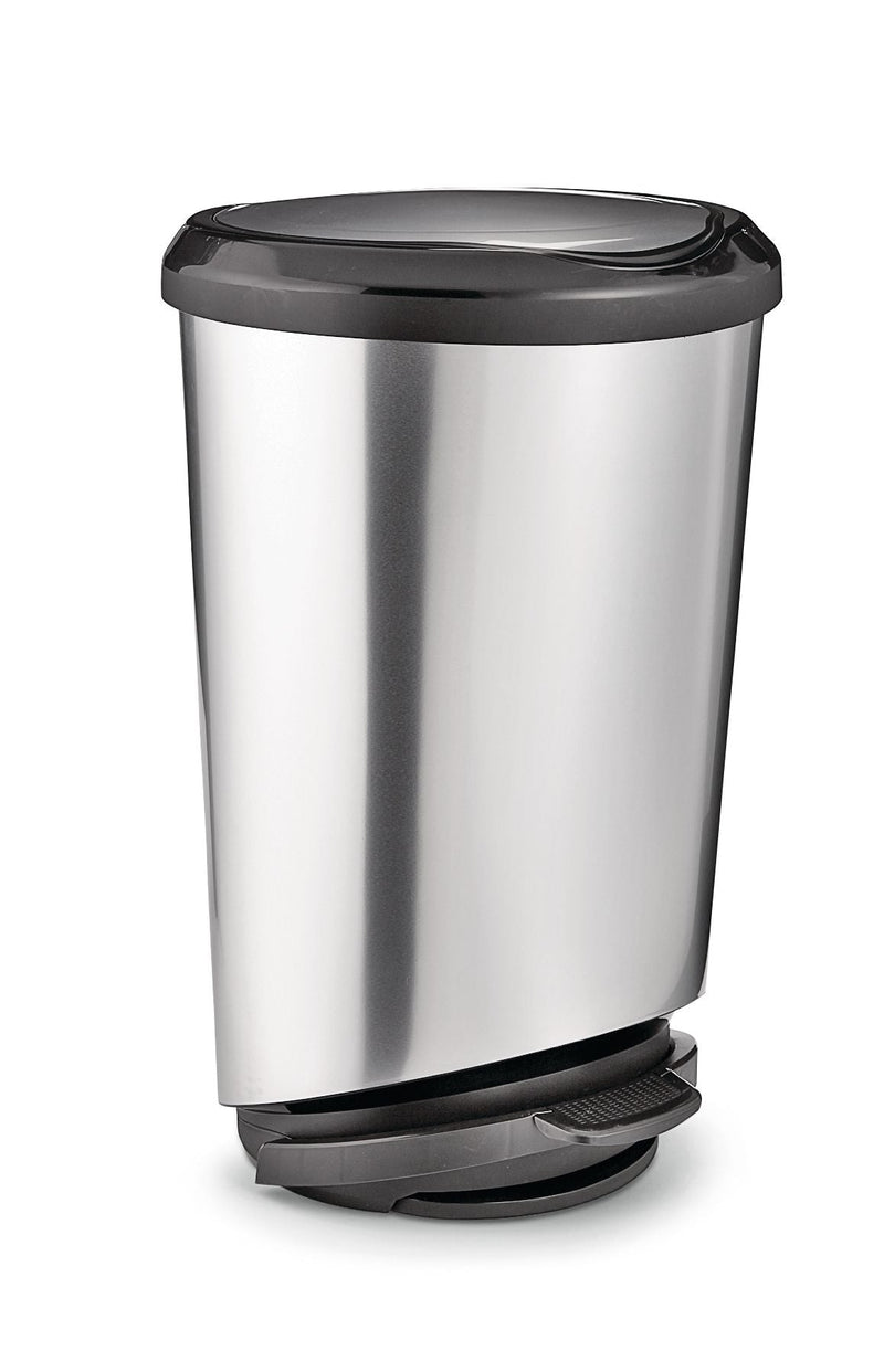 type A Plastic D-Shaped Step Garbage Can, Silver, 42-L R6M5
